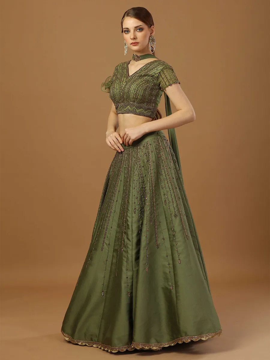 Mehendi green modal satin lehenga choli