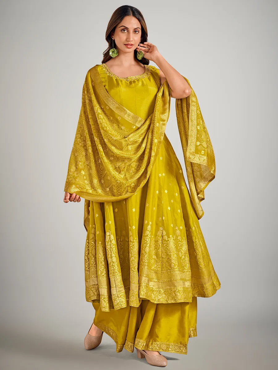 Mehendi green pakistani cotton silk palazzo suit