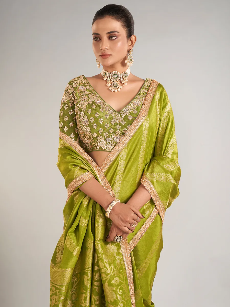 Mehendi green shimmer dola silk saree