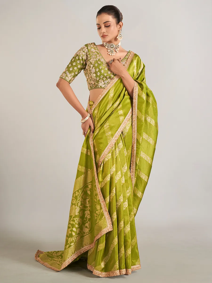 Mehendi green shimmer dola silk saree