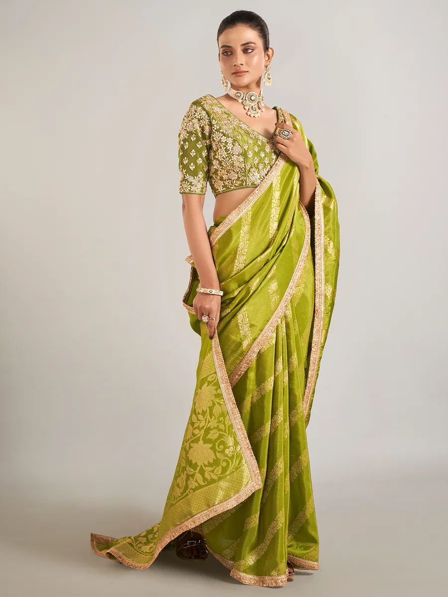 Mehendi green shimmer dola silk saree