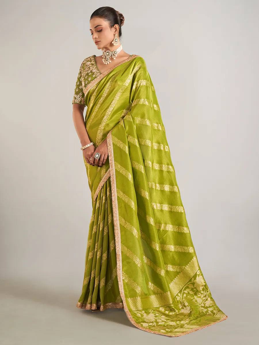 Mehendi green shimmer dola silk saree