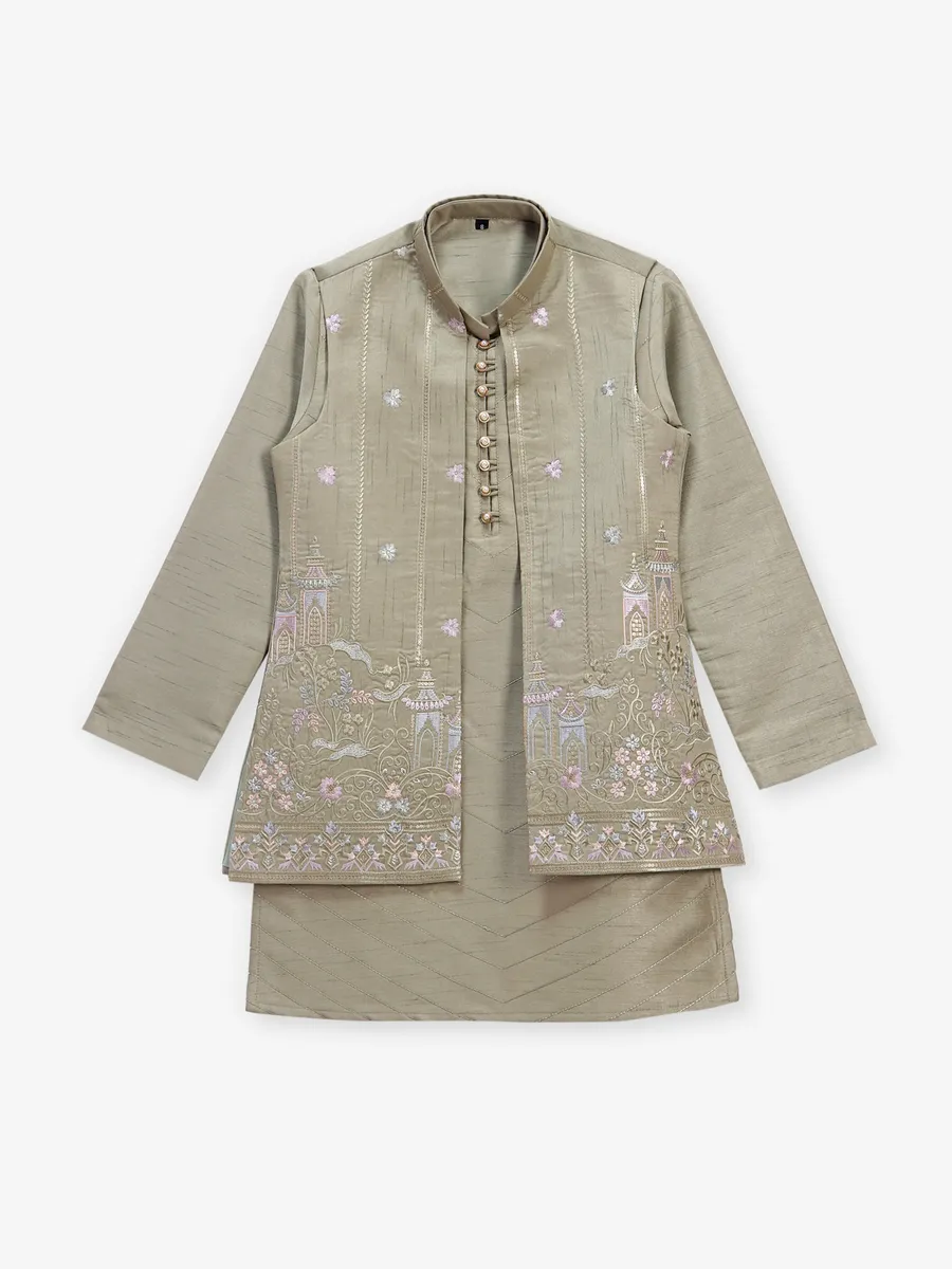 Mehendi green waistcoat set with for boys