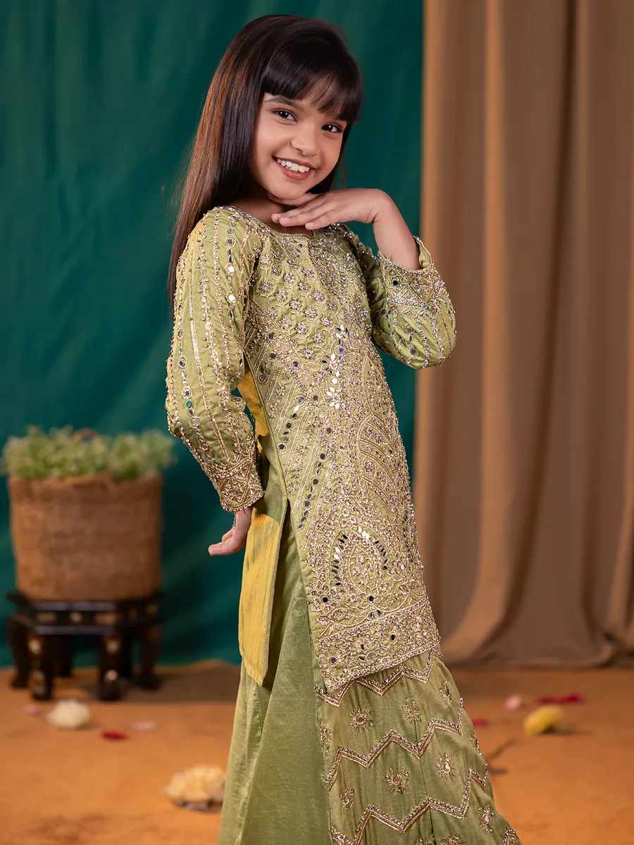 Mehndi green silk festive ready palazzo suit
