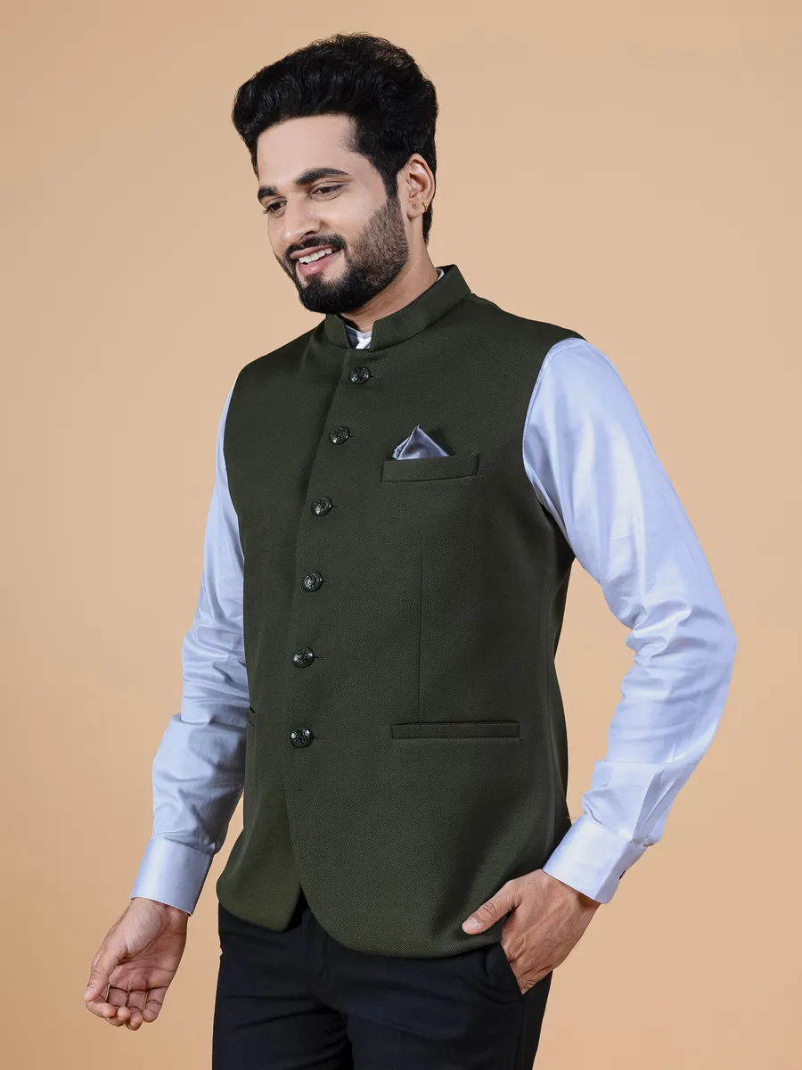 Military green terry rayon waistcoat