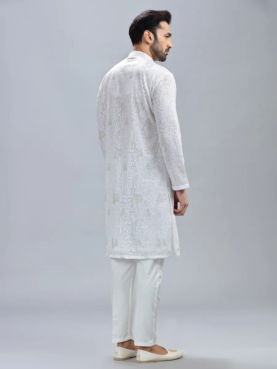 Minimalist white georgette kurta set for men