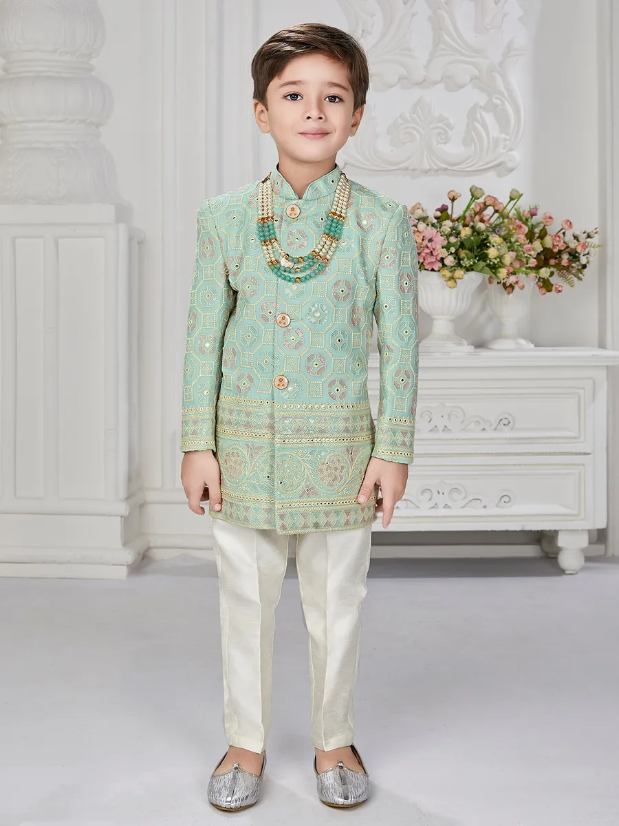 Mint green georgette indowestern