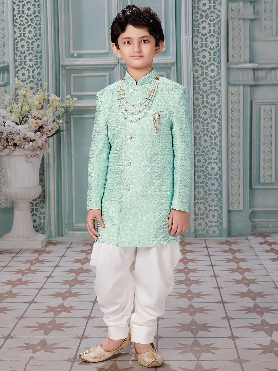 Mint green indowestern in georgette