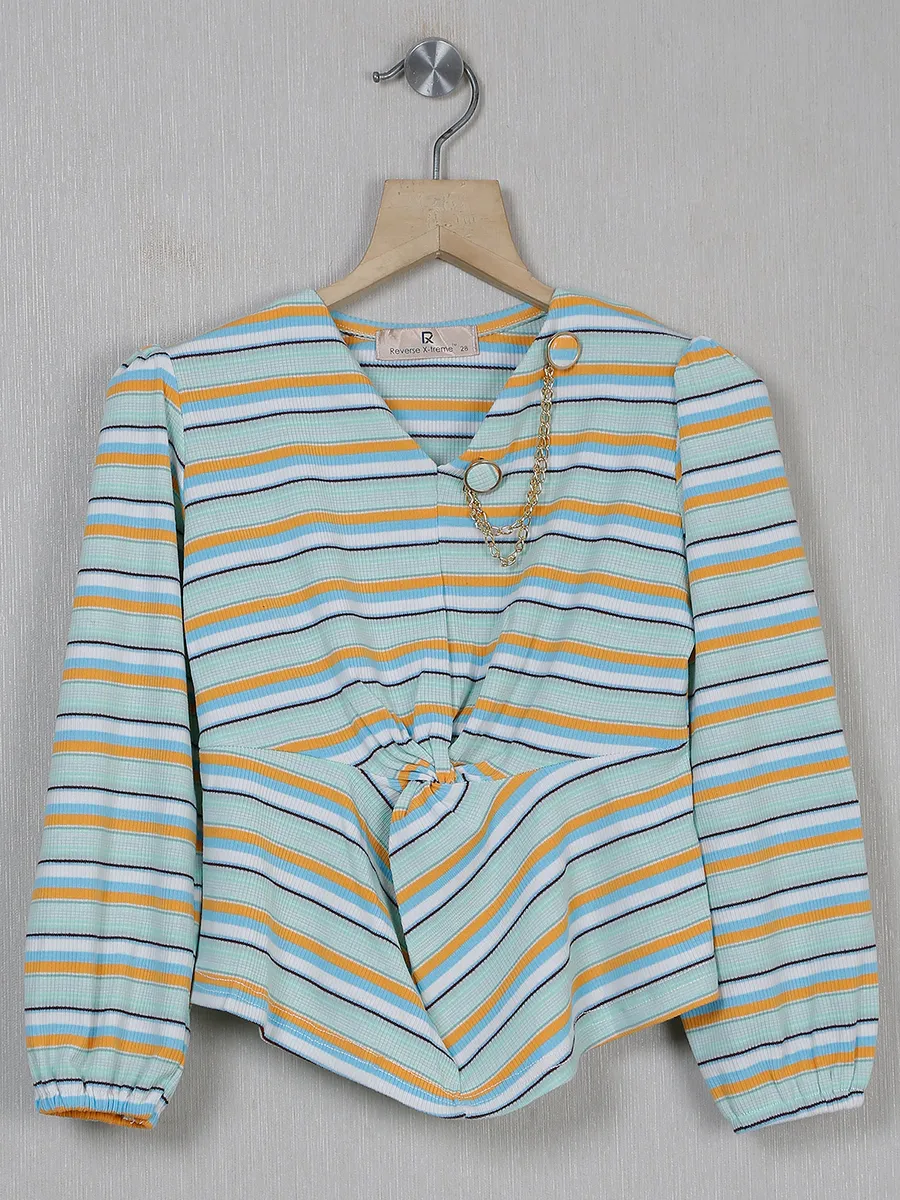 Mint green knitted stripe pattern top