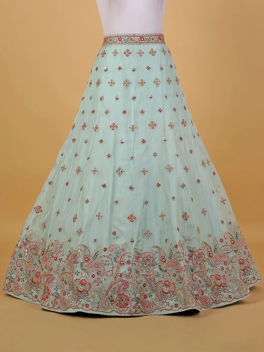 Mint green organza unstitched lehenga choli