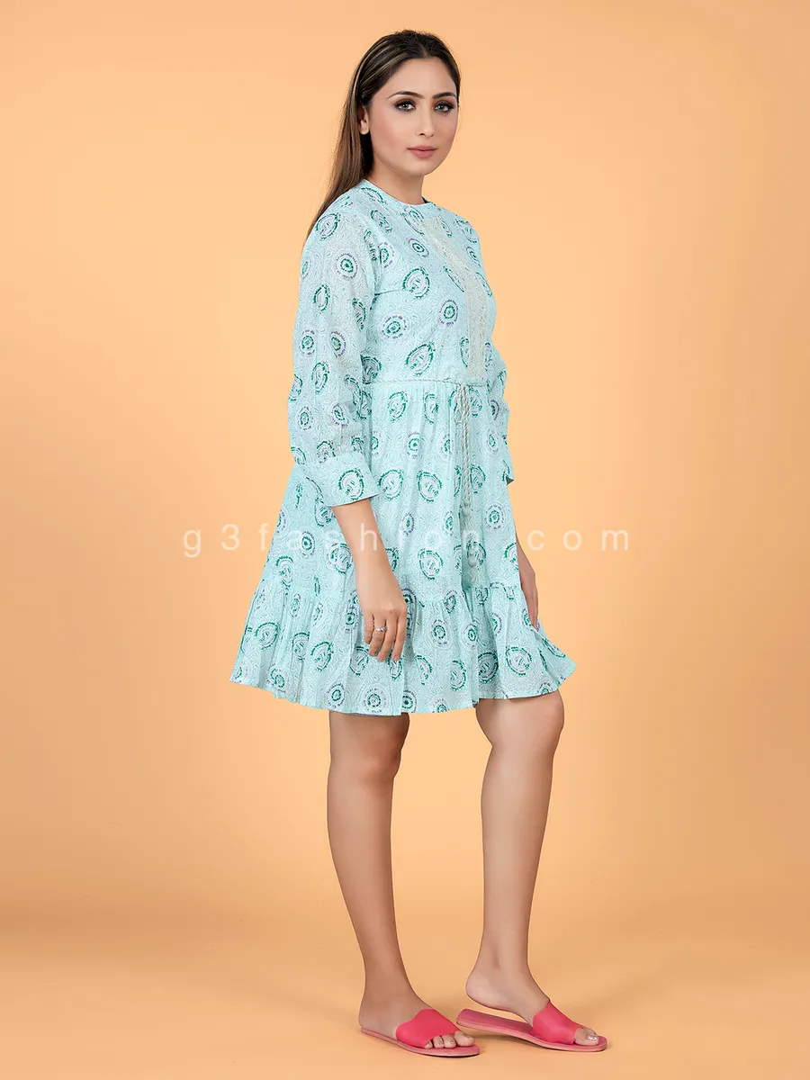 Mint green printed cotton casual kurti