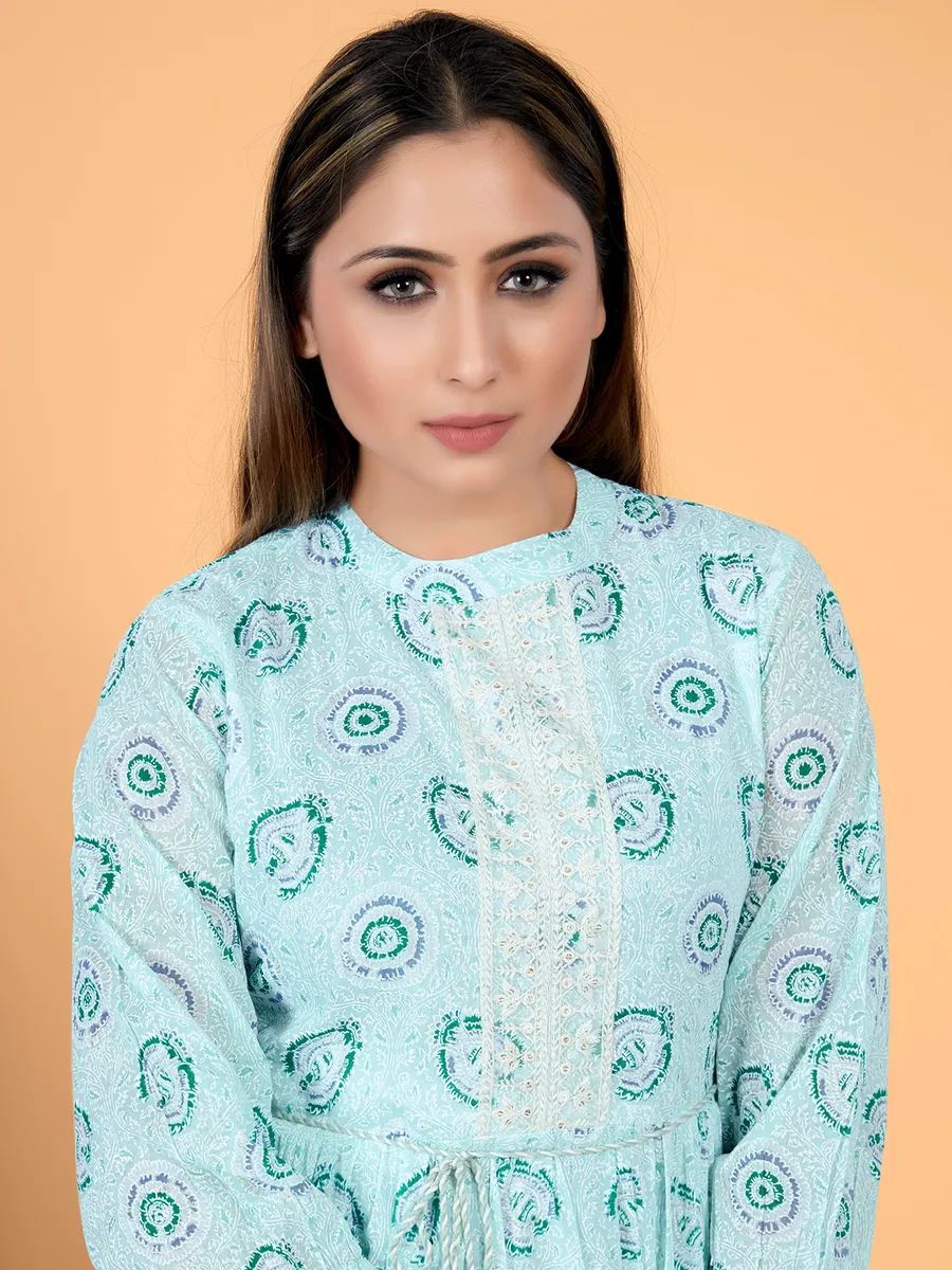 Mint green printed cotton casual kurti