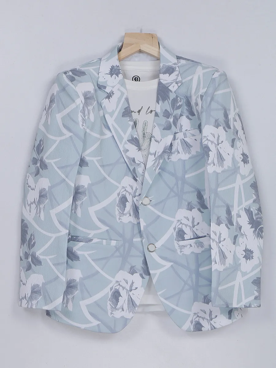 Mint green printed terry rayon blazer