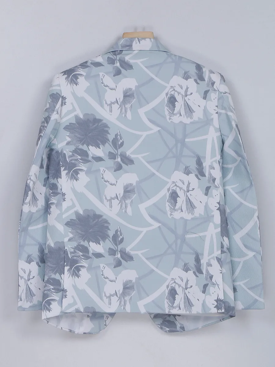 Mint green printed terry rayon blazer