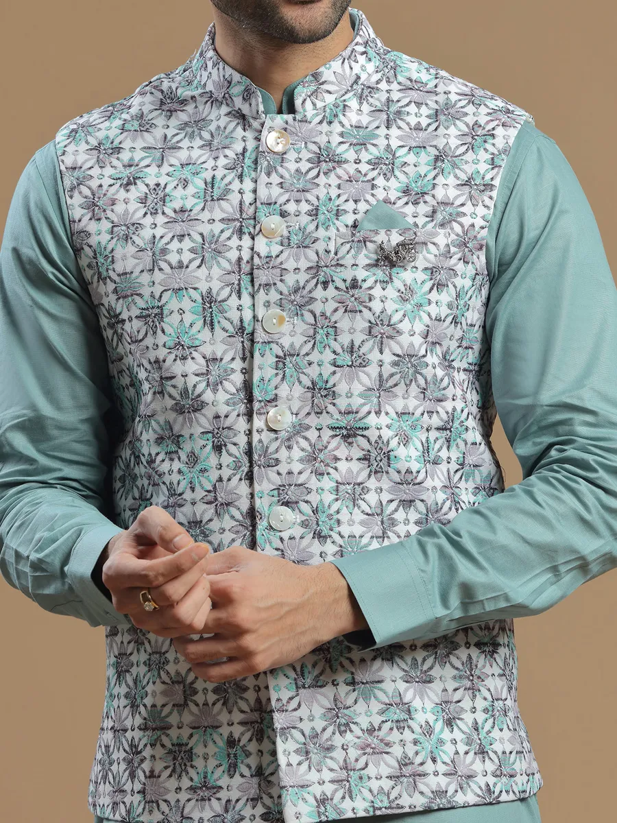 Mint green silk wedding waistcoat set for men