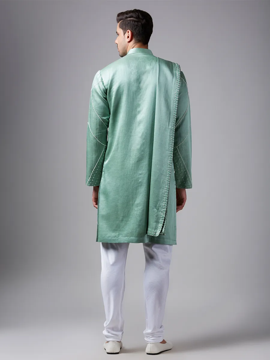 Elegant sea green silk  Men Kurta pajama