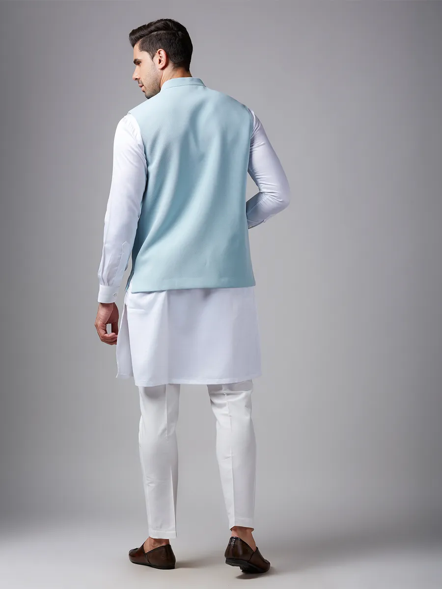 Latest sky blue terry rayon waistcoat set