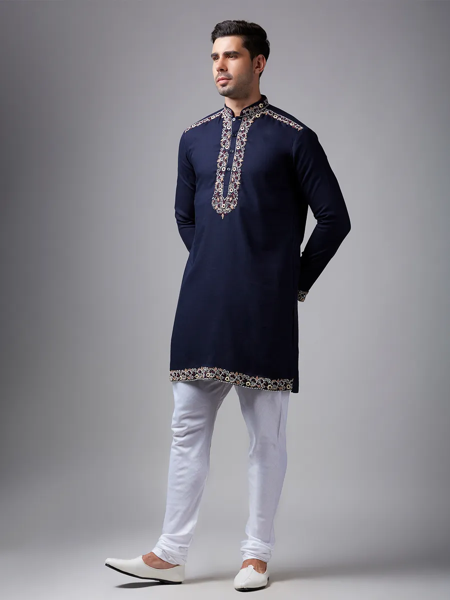 Navy silk handwork  Men Kurta pajama