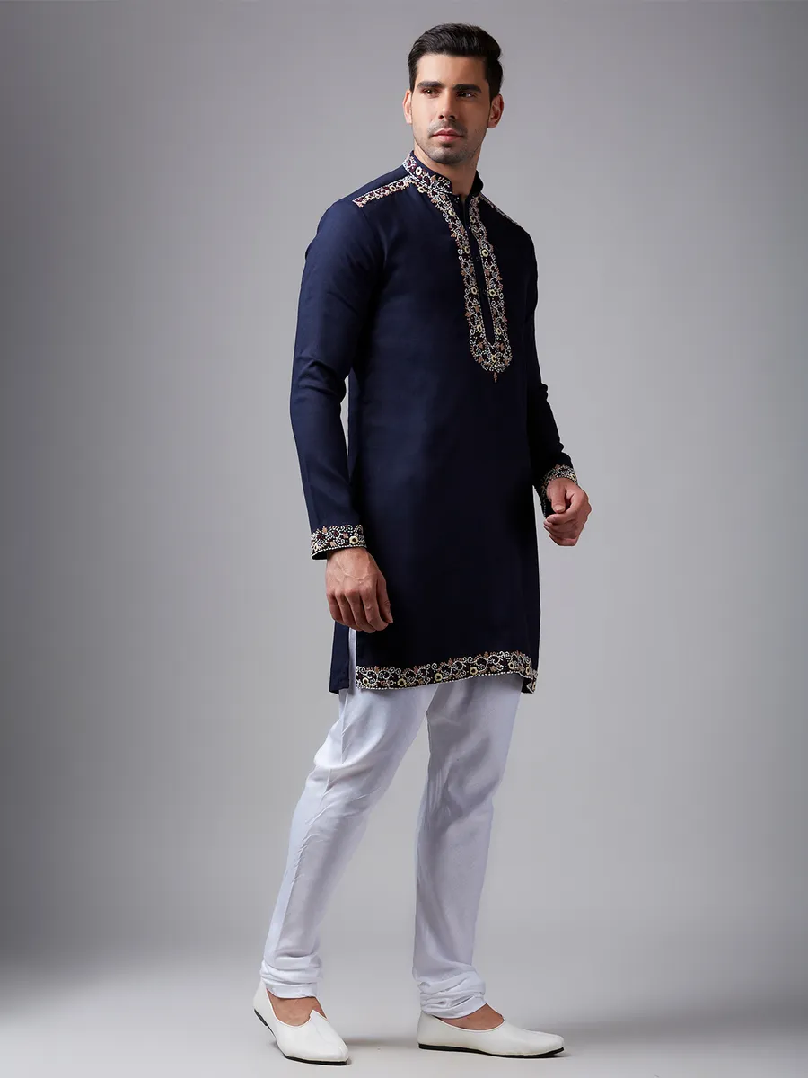 Navy silk handwork  Men Kurta pajama