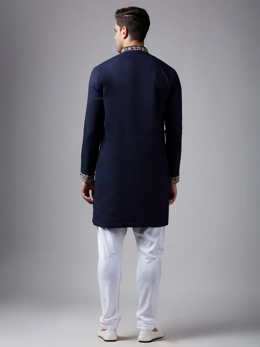 Navy silk handwork  Men Kurta pajama