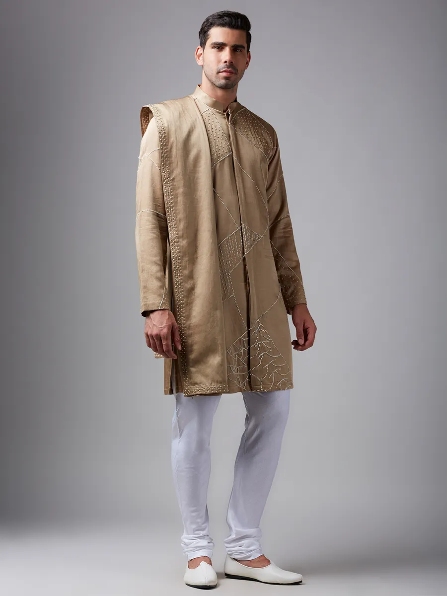 Stunning khaki silk kurta suit