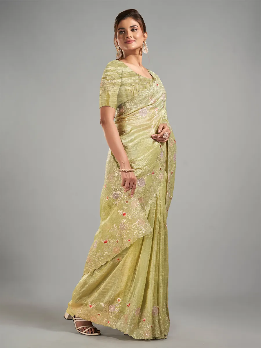 Moss green tissue silk saree