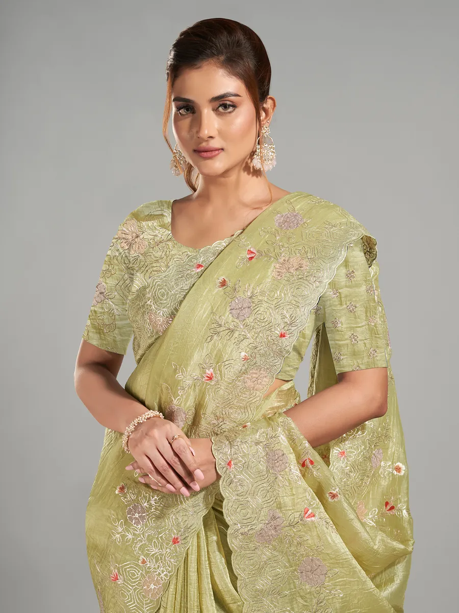 Moss green tissue silk saree