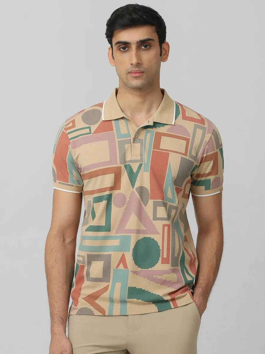 MUFTI beige cotton t-shirt for men in print