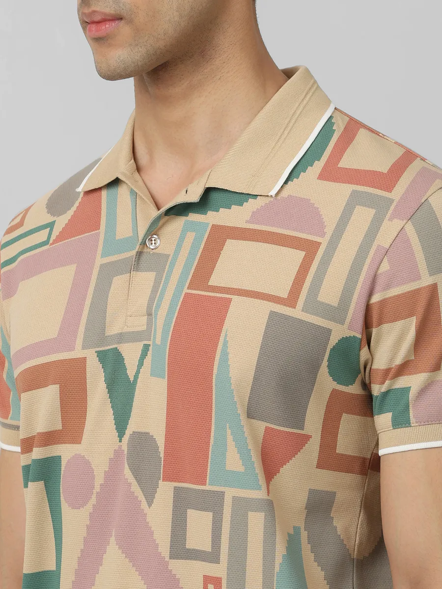 MUFTI beige cotton t-shirt for men in print