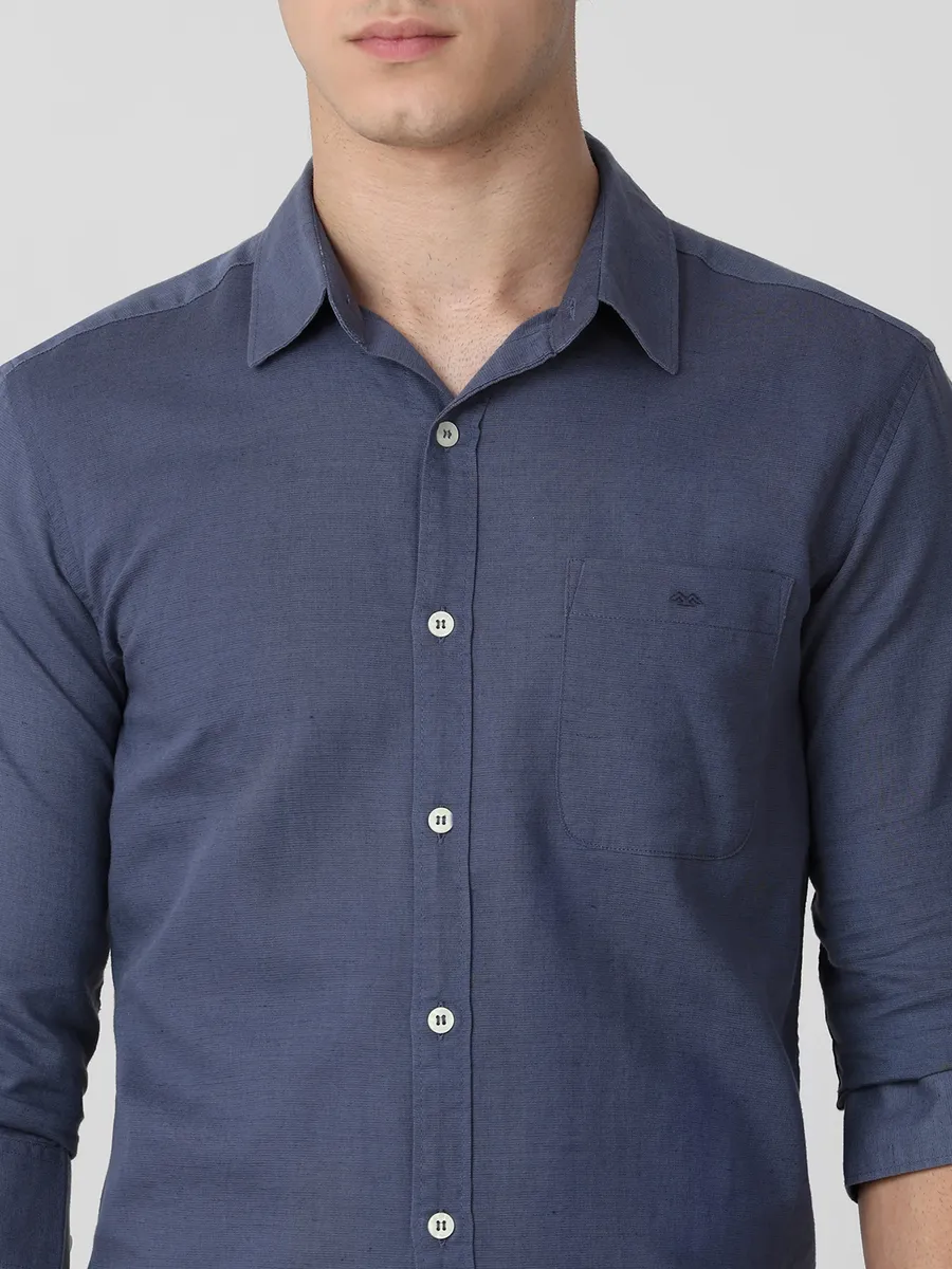 MUFTI blue plain cotton shirt for men