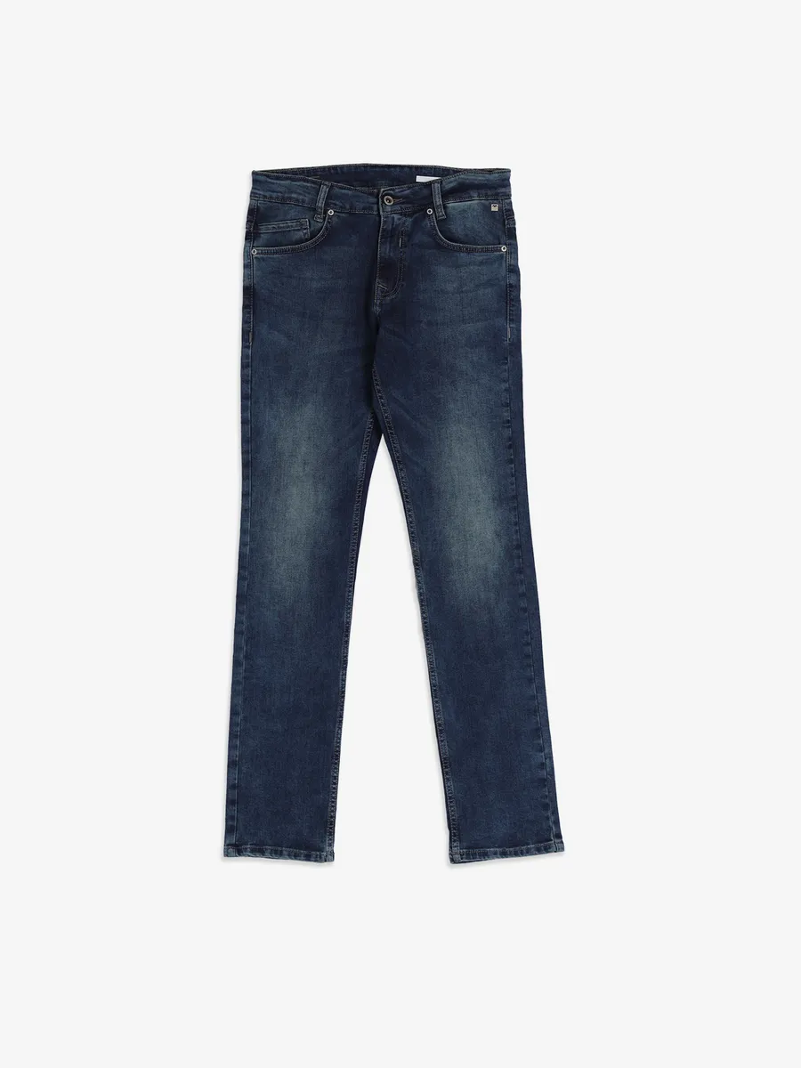 MUFTI dark blue super slim fit washed jeans