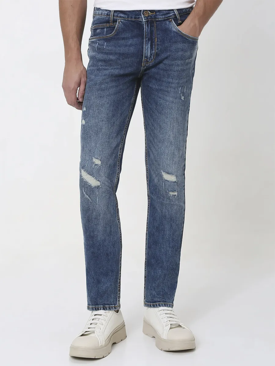 MUFTI dark blue washed super slim jeans