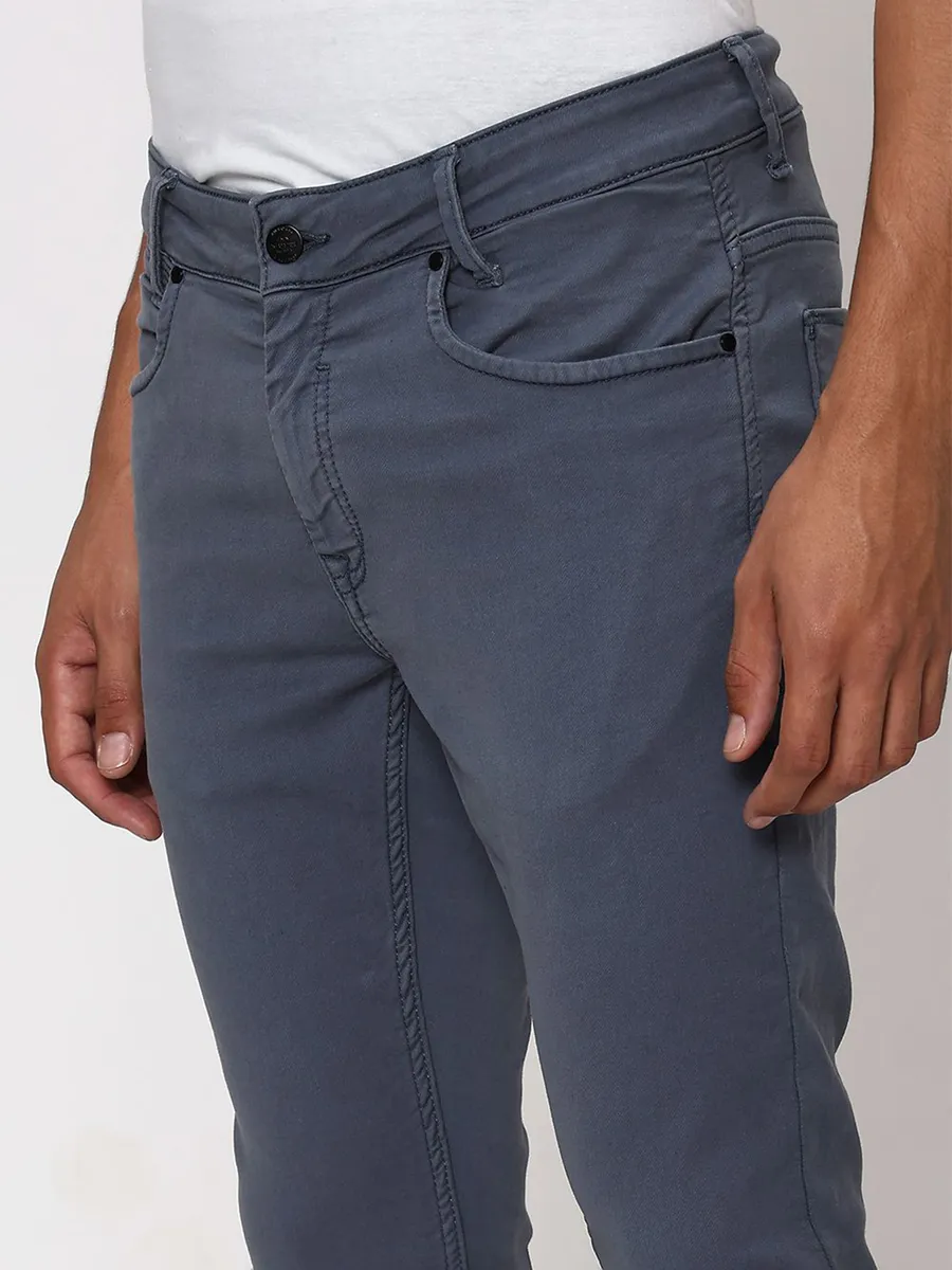 Mufti grey solid skinny fit cotton trouser