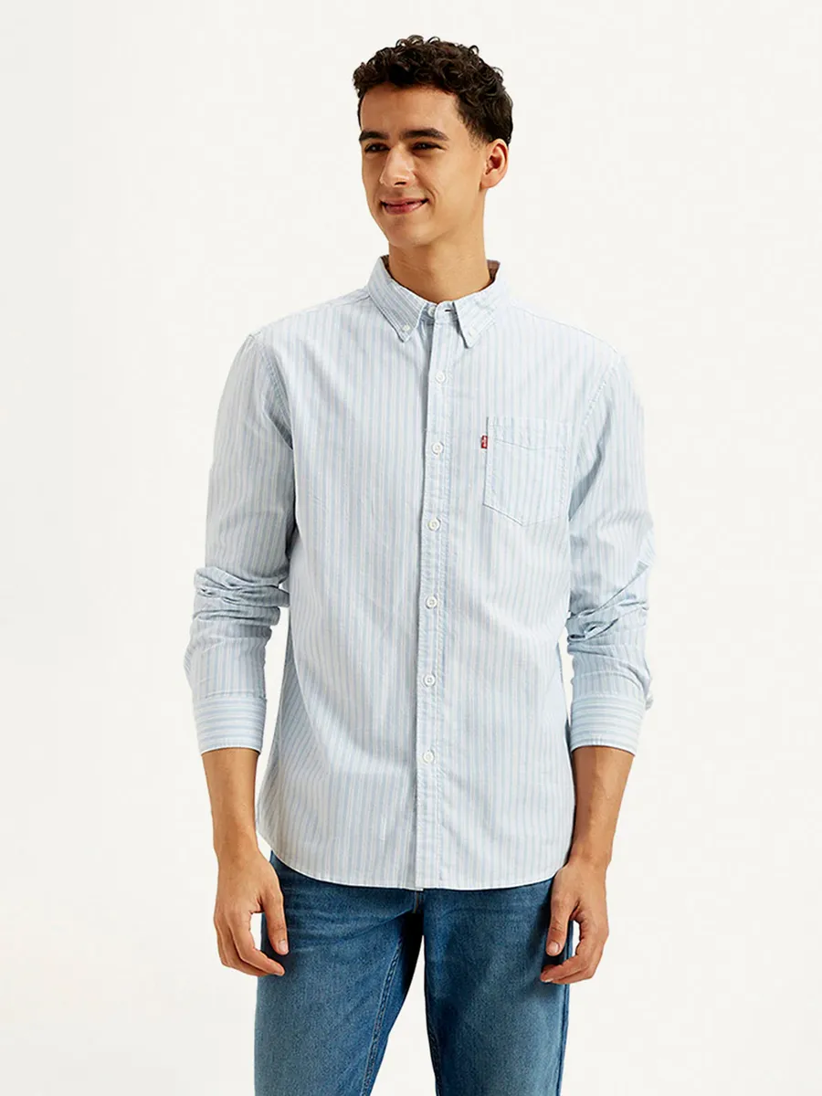 MUFTI light blue striped casual shirt for men