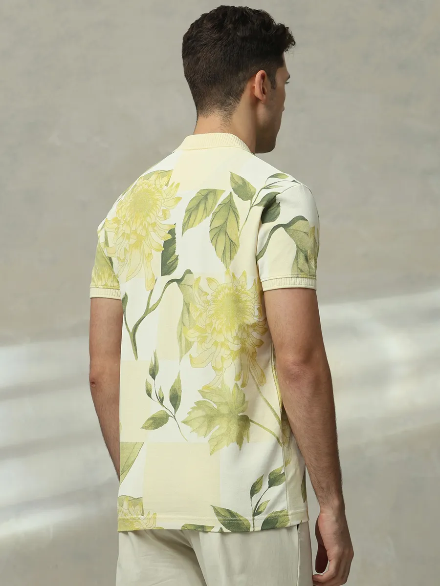 MUFTI lime yellow printed polo slim fit t-shirt