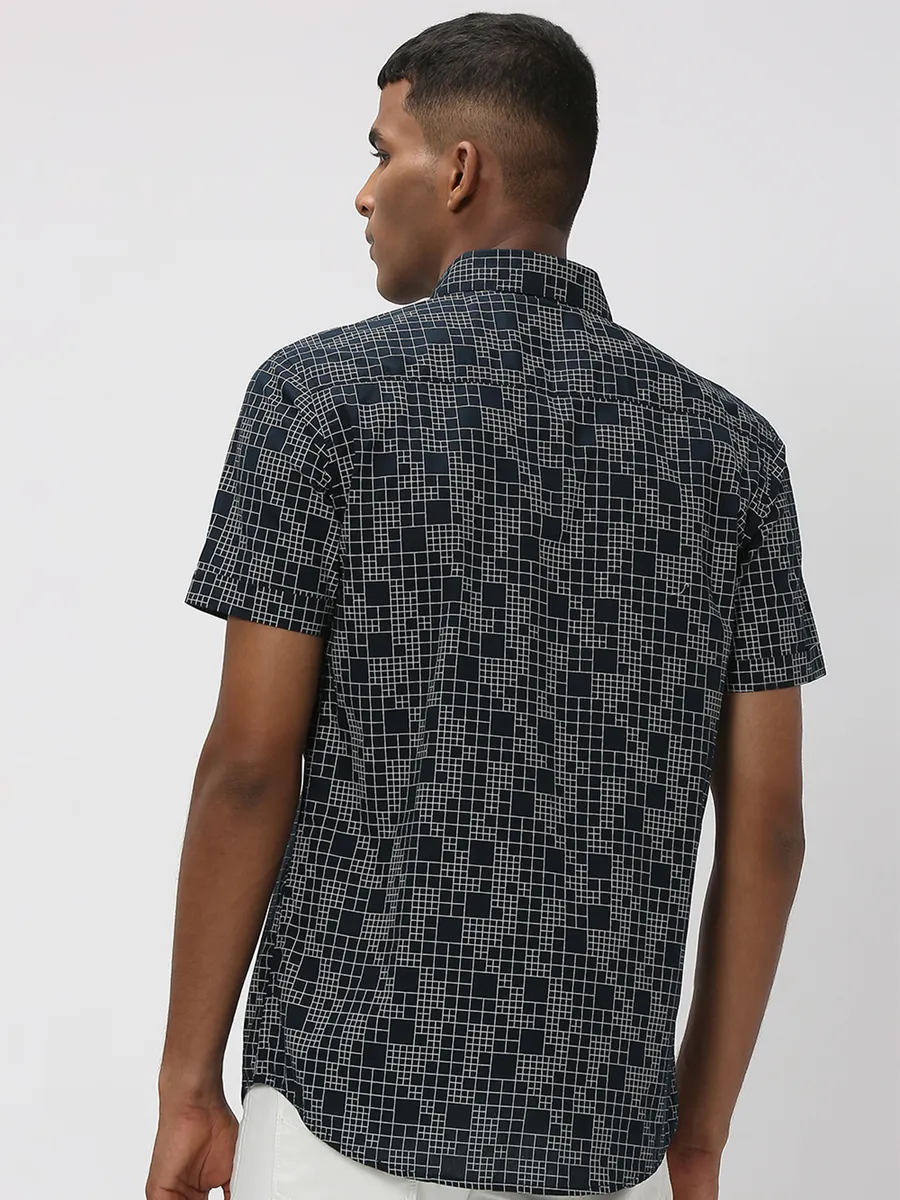 Mufti navy cotton printed shirt