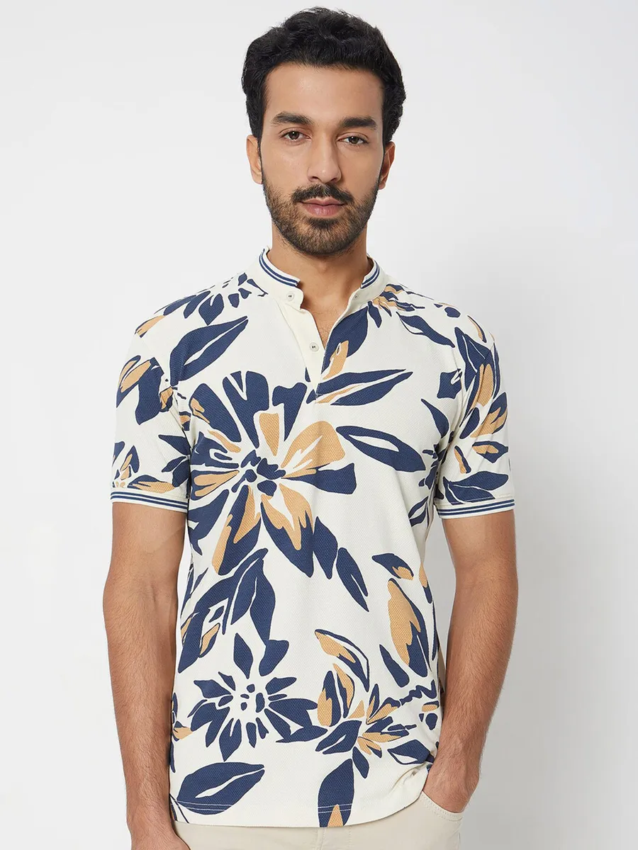 Mufti off white printed t-shirt