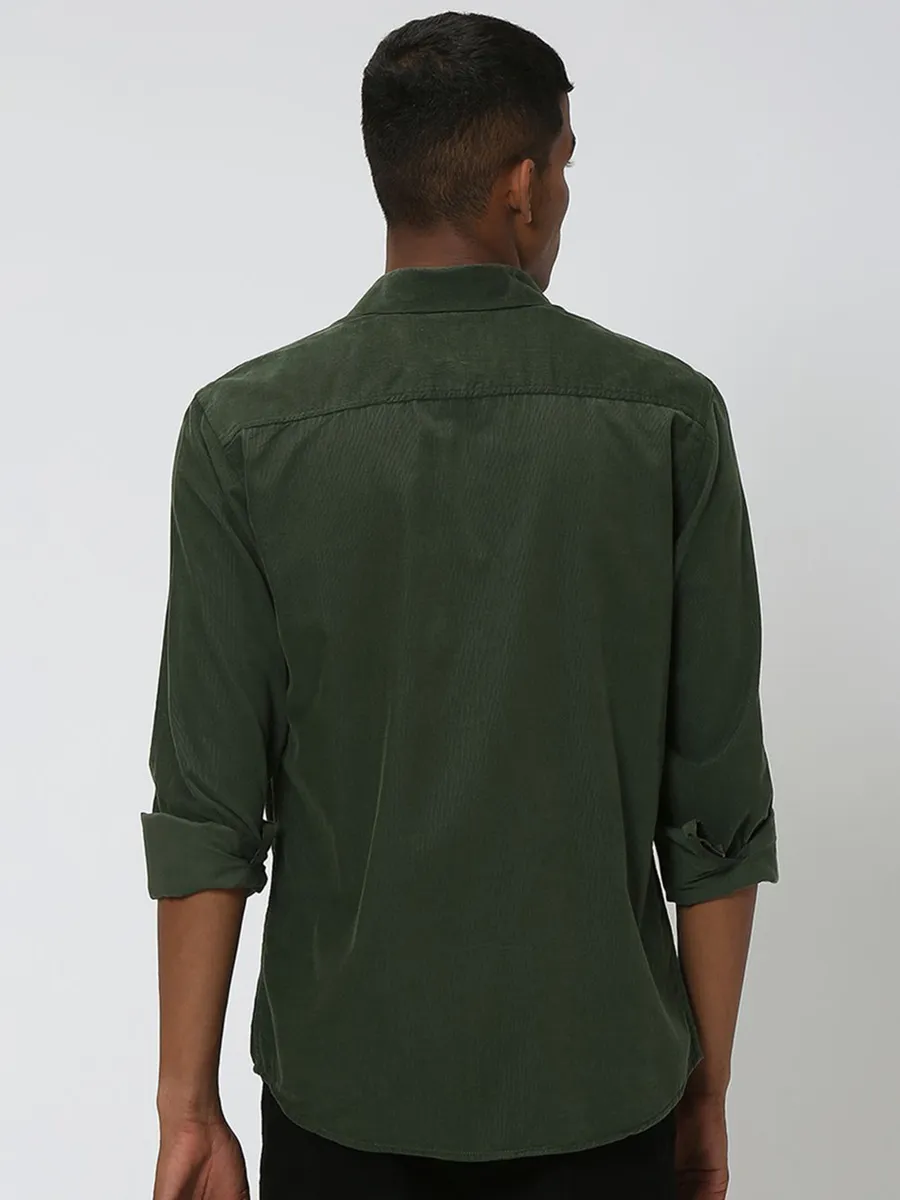 Mufti olive cotton plain shirt