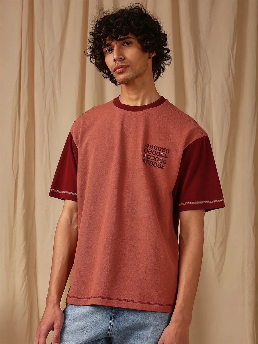 MUFTI plain brown cotton t-shirt