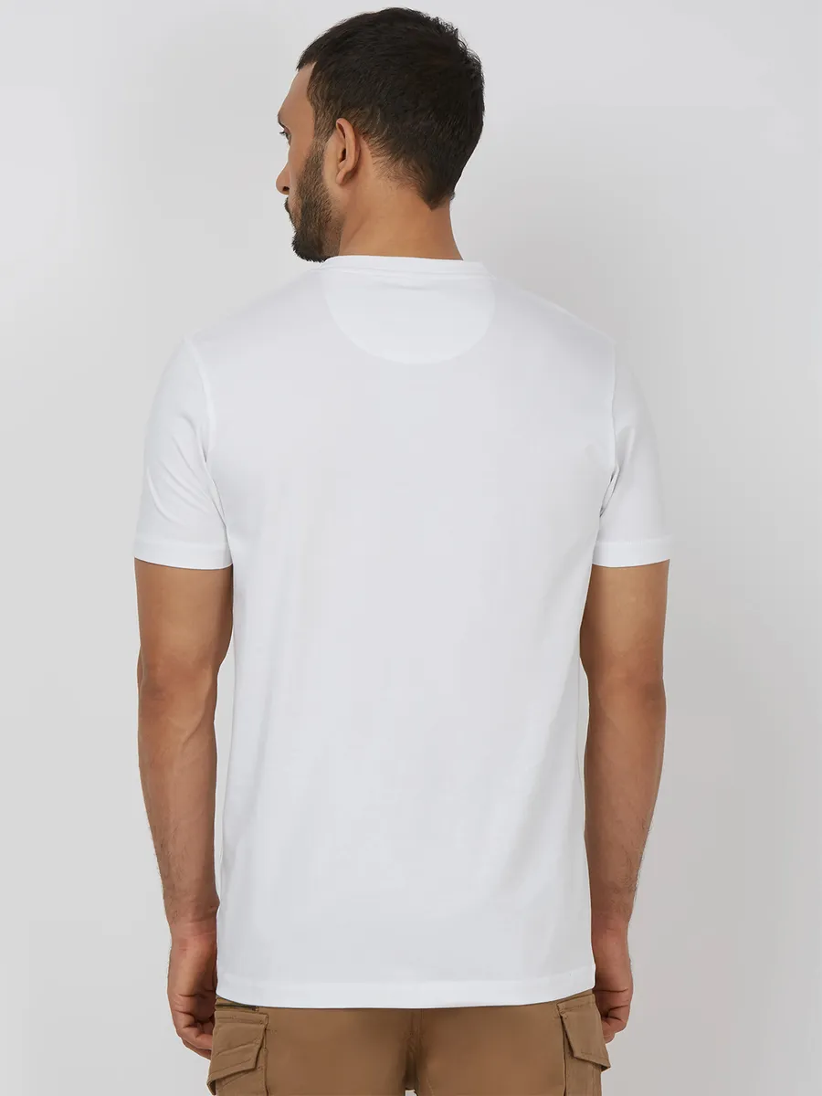 MUFTI printed white cotton slim fit t-shirt