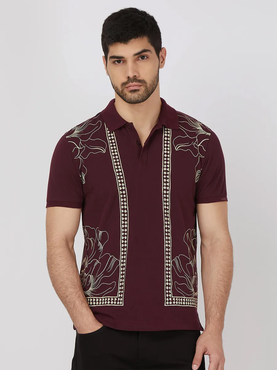MUFTI wine printed cotton t-shirt