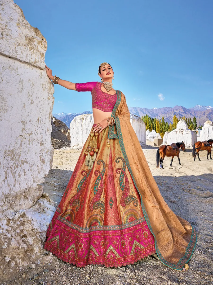 Multi color banarasi silk bridal lehenga choli