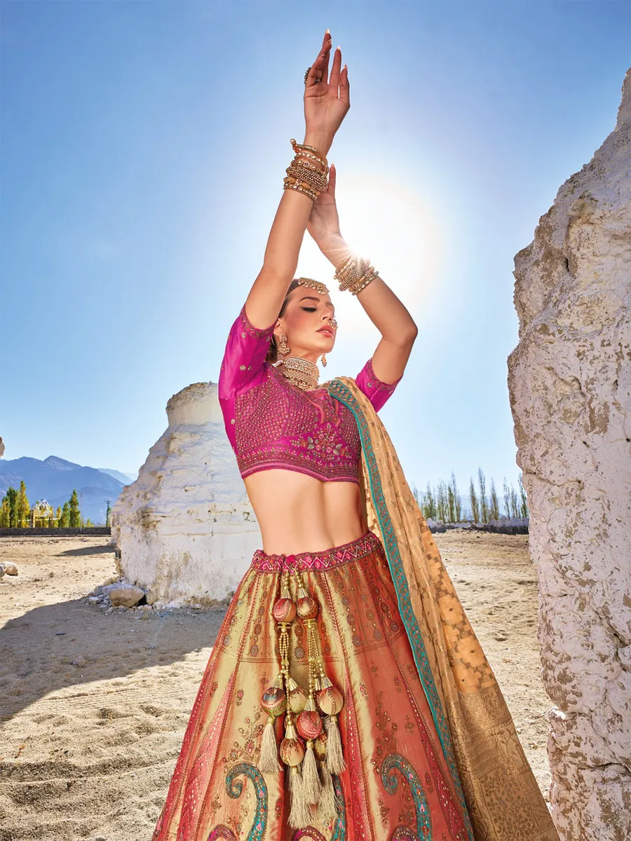 Multi color banarasi silk bridal lehenga choli