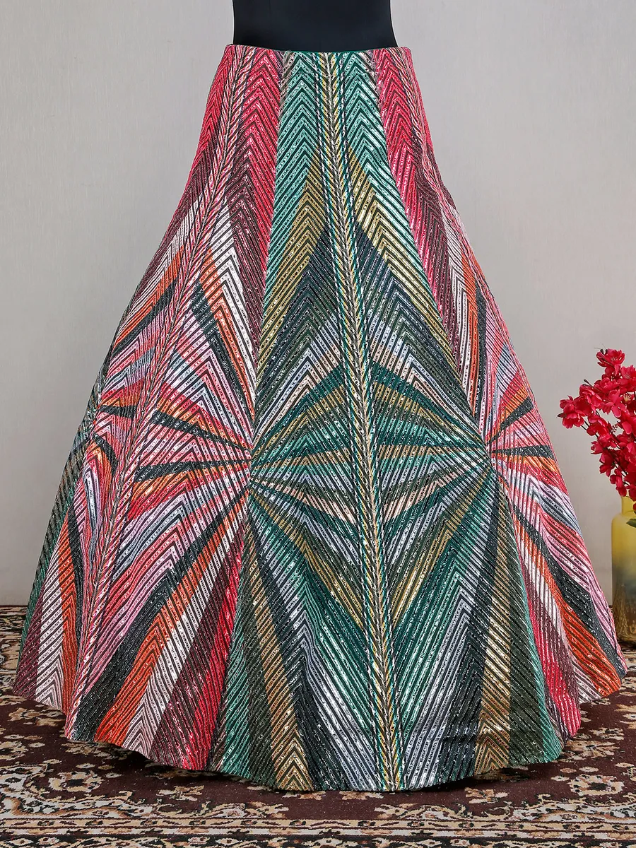 Multi color net lehenga choli for reception wear