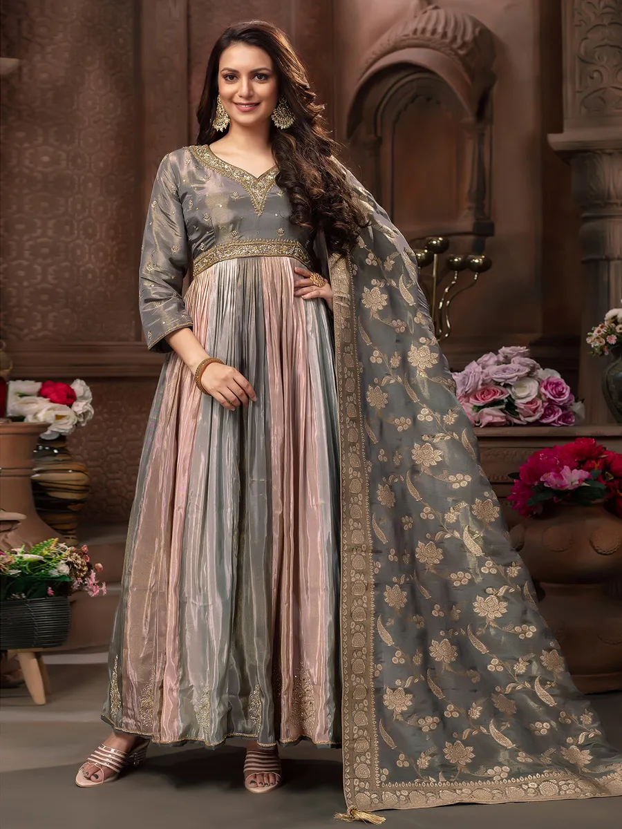 Multi color organza anarkali suit