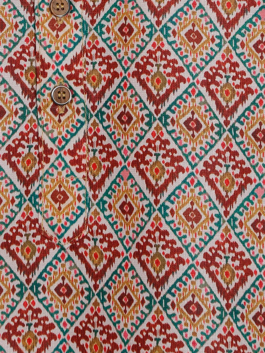 Multi color printed cotton kurta