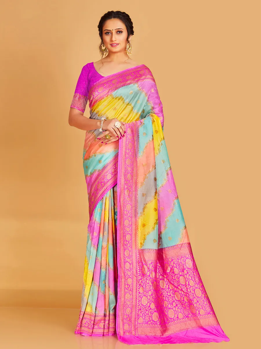 Multi color silk wedding wear saree