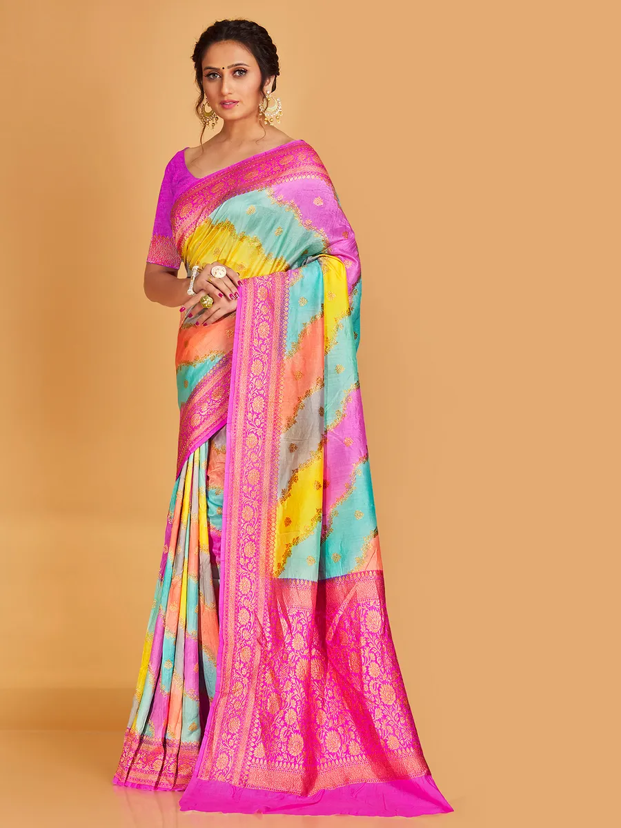 Multi color silk wedding wear saree