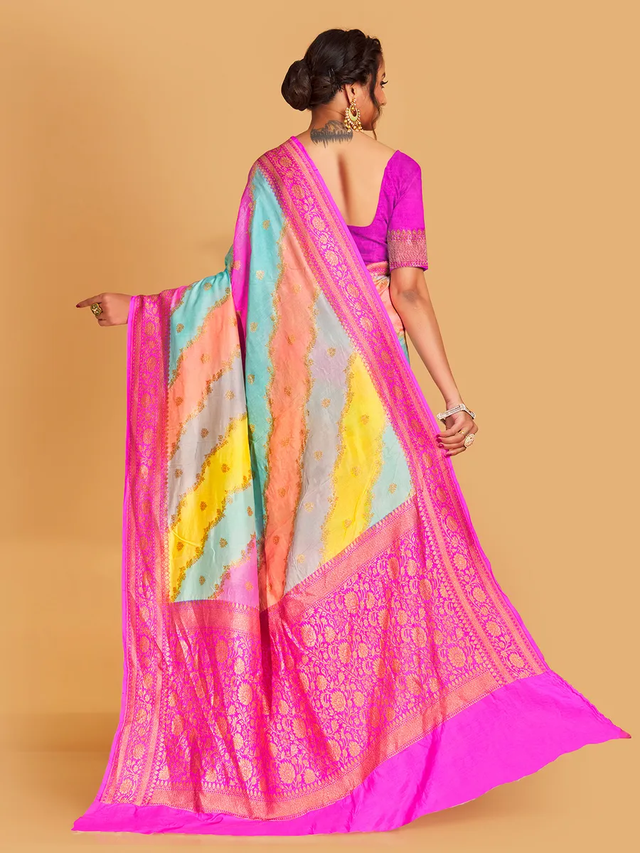 Multi color silk wedding wear saree