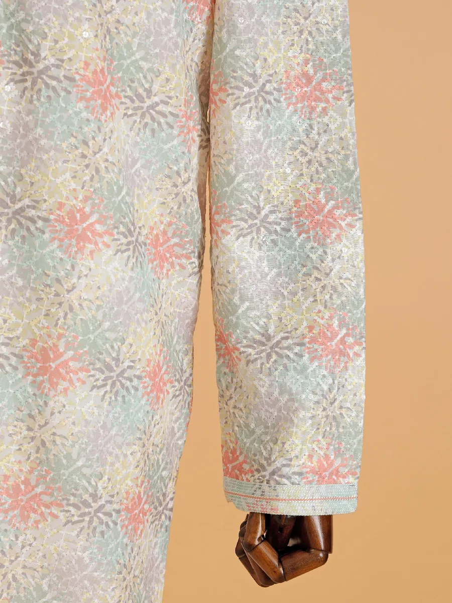 Multicolor kurta set for men in georgette